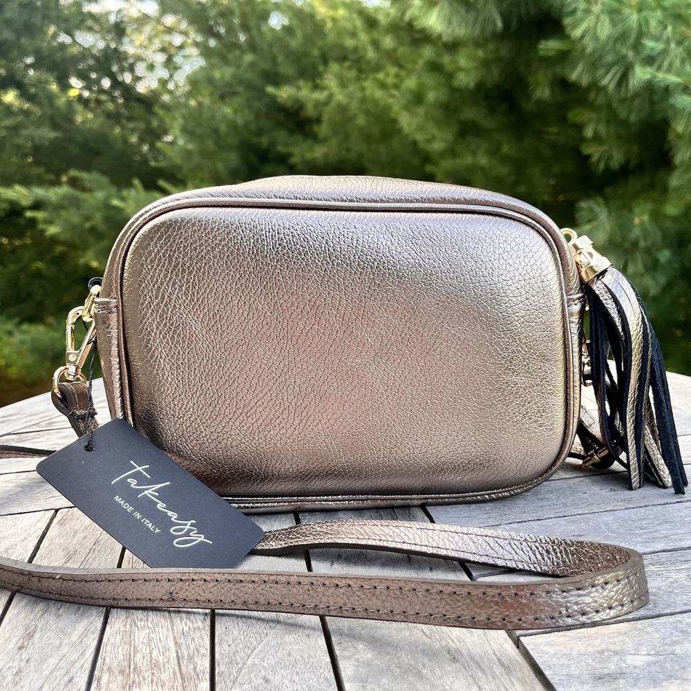 Metallic Bronze Crossbody Bag - Compact Camera Bag